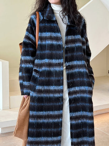 Airchics manteau en laine longue rayé avec poches femme mode